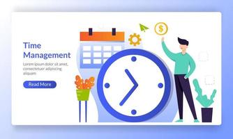 Time Management concept planning, Alarm clock rings on, working time schedule, landing page template for banner, flyer, ui, web, mobile app, poster vector