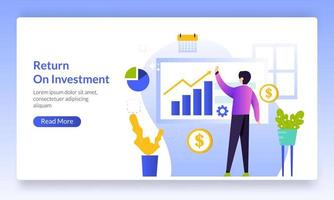 Return On Investment concept, people managing financial chart, ROI, profit income, landing page template for banner, flyer, ui, web, mobile app, poster vector