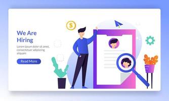 We are hiring concept, online Job Interview, online recruitment, finding professional skill, landing page template for banner, flyer, ui, web, mobile app, poster vector