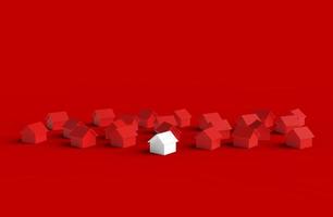 Group of blurred house isolated on red background. 3D Illustration. photo