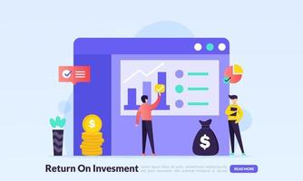 ROI, Return On Investment concept, people managing financial chart, profit income, landing page template for banner, flyer, ui, web, mobile app, poster vector