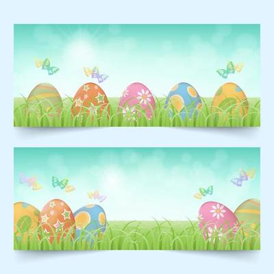 Easter eggs in a row banners set