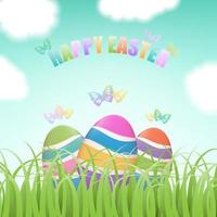 Easter eggs behind grass in the meadow vector