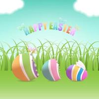 Easter egg with bunny ears inside eggs in grass field vector