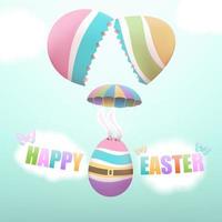 Easter egg with bunny ears parachuting from broken egg vector