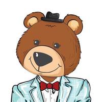 cool bear toy taking wearing hat and bow tie illustration vector