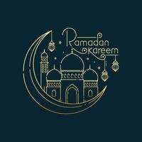 Ramadan kareem greeting card with line art islamic symbol vector