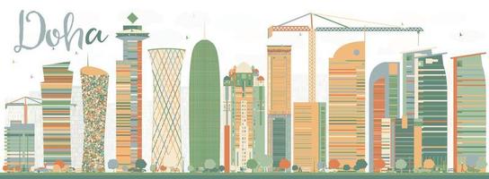 Abstract Doha skyline with color skyscrapers. vector