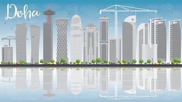 Doha skyline with grey skyscrapers and blue sky. vector