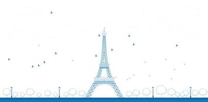 Outline illustration of Eiffel Tower. vector