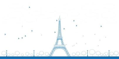 Outline illustration of Eiffel Tower. vector