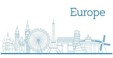 Europe skyline detailed silhouette. Vector illustration.
