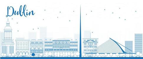 delinear el horizonte de dublín con edificios azules, irlanda. vector