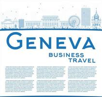 Outline Geneva skyline with blue landmarks and copy space. vector