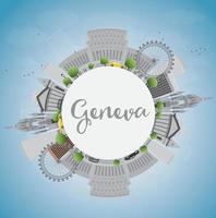 Geneva skyline with grey landmarks, blue sky and copy space. vector