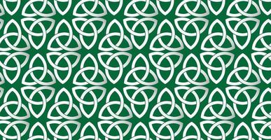 patrón de símbolos de triquetra celta. adorno elegante sobre fondo verde. calle irlandesa día de San Patricio. ilustración vectorial