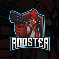 rooster mascot gaming logo design vector