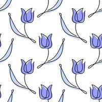 one line tulip - seamless background for fabric. floral spring wallpaper vector