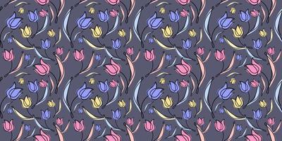 tulips seamless pattern for fabric. floral spring wallpaper. floral ornament for interior decor. tulips in one line vector