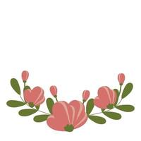 Spring composition of flower branches and buds in cartoon style. Copyspace. Handdrawn. vector