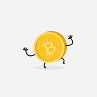 Free Bitcoin Character. Cartoon bitcoin mascot, vector illustration of a cute bitcoin character mascot