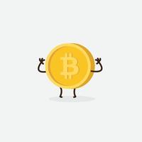 mascota de dibujos animados de bitcoin, ilustración vectorial de una linda mascota de personaje de bitcoin vector