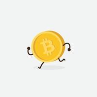 Free Bitcoin Character. Cartoon bitcoin mascot, vector illustration of a cute bitcoin character mascot