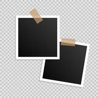 Photo frames with tape on transparent background. - Vector.