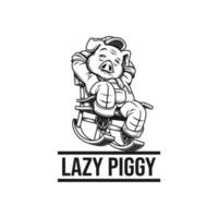lazy pig sitting in the rocking chair vector illustration