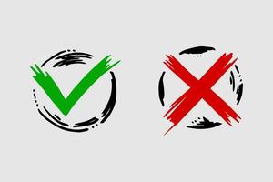 Tick and cross  signs. Checkmark OK and X icons. vector