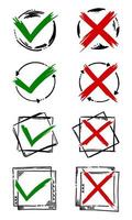 Tick and cross  signs. Checkmark OK and X icons. vector