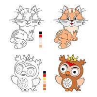 bird and cat coloring book or page vector