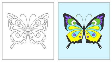 vector de mariposa, libro de colorear o página para niños, ilustración vectorial.