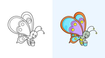 vector de mariposa, libro de colorear o página para niños, ilustración vectorial.