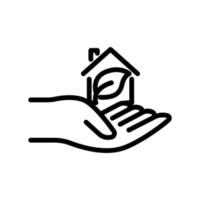 Hand icon with  house and leaf. line icon style. suitable for ecology symbol. simple design editable. Design template vector