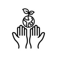 Icon Hand with earth and leaf. line icon style. suitable for ecology icon. simple design editable. Design template vector