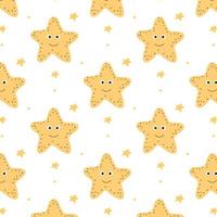 pattern with yellow starfish. Pattern with cute starfish. Baby pattern. Vector illustration.