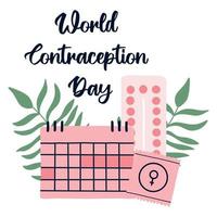 Día mundial de la anticoncepción 26 de septiembre. el concepto de conocimiento de los métodos anticonceptivos en el campo de la salud sexual y reproductiva. comportamiento sexual seguro, control de la natalidad. tipos de anticonceptivos. vector