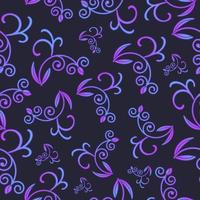 Seamless of little purple flower field on black background vector. Cute floral pattern.