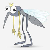 Funny cartoon mosquito character with googly eyes and long curved proboscis isolated on white background vector