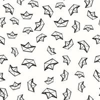 Seamless pattern of funny childrens boats. Linear drawing from thin lines. vector