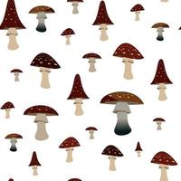 pattern of forest mushrooms. Fly agarics of different shapes on a white background. Vector illustration for fabric or packaging