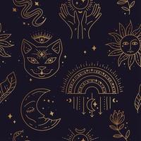 Magic boho symbols seamless pattern. Golden minimal line art. vector