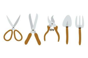 A set of gardening tools in hand-drawn style. Simple isolated icons for design vector