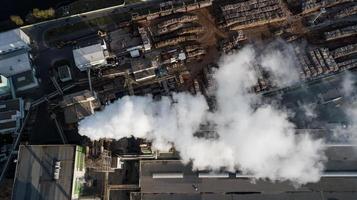 factory on processing of a tree. The smoke from the chimneys. photo