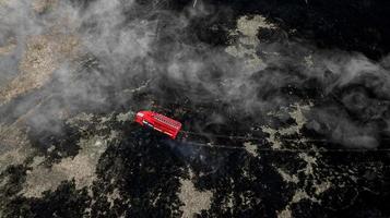 fire truck on fire aerial photography photo