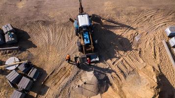 top view of industrial road roller machine isolated texture, working and make new road photo