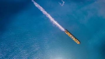 Aerial view of jet ski in the ocean