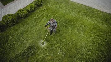 the lawnmower man mows the lawn the view from the top photo