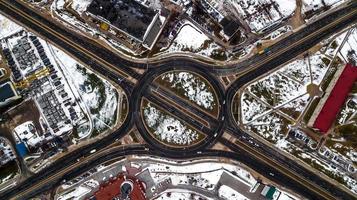 transport interchange top view. Aerial survey photo